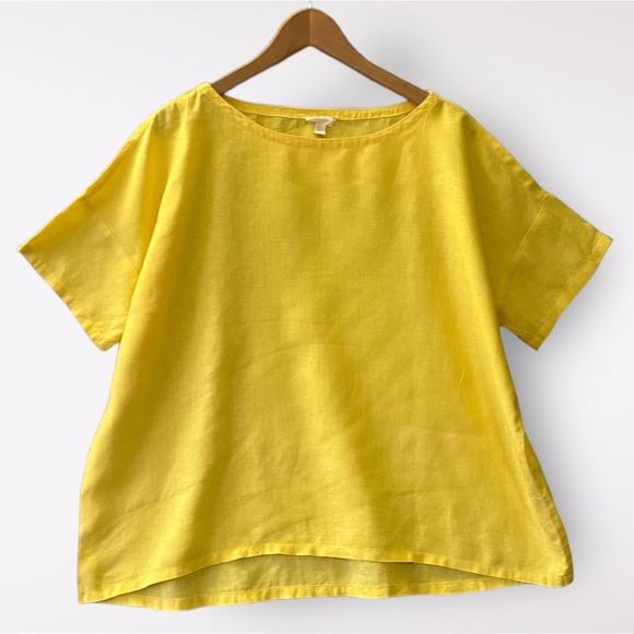 Eleen Fisher Organic Linen Top Blouse Shirt Size M Yellow - Picture 2 of 7